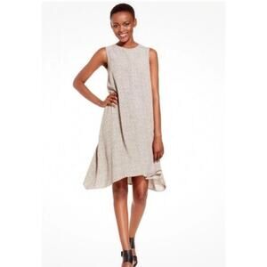 NWT Eileen Fisher Large Sleeveless Midi Dress Broken Chevron Print Cream Black